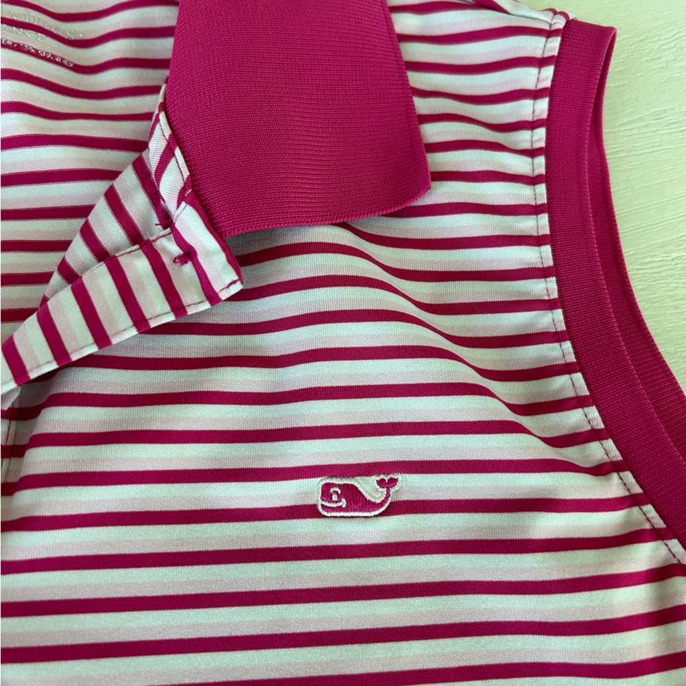 Vineyard Vines Performance Sleeveless Polo Medium Pink White Stripe